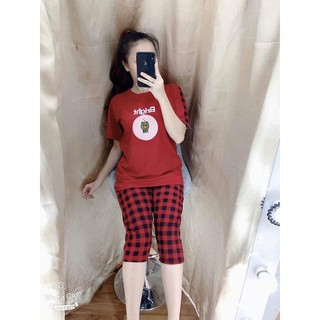 Bộ thun lửng mặc nhà quần caro