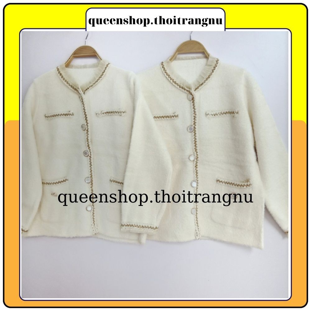 Áo khoác dạ lông thỏ , áo cadigan dạ phối bèo chất mềm mịn hàng quảng châu Queenshop