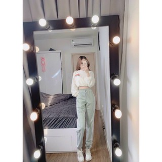 SET ÁO CROPTOP BO LAI HOẠ TIẾT CẦU VÒNG TAY DÀI VÀ QUẦN JOGGER SIÊU XINH