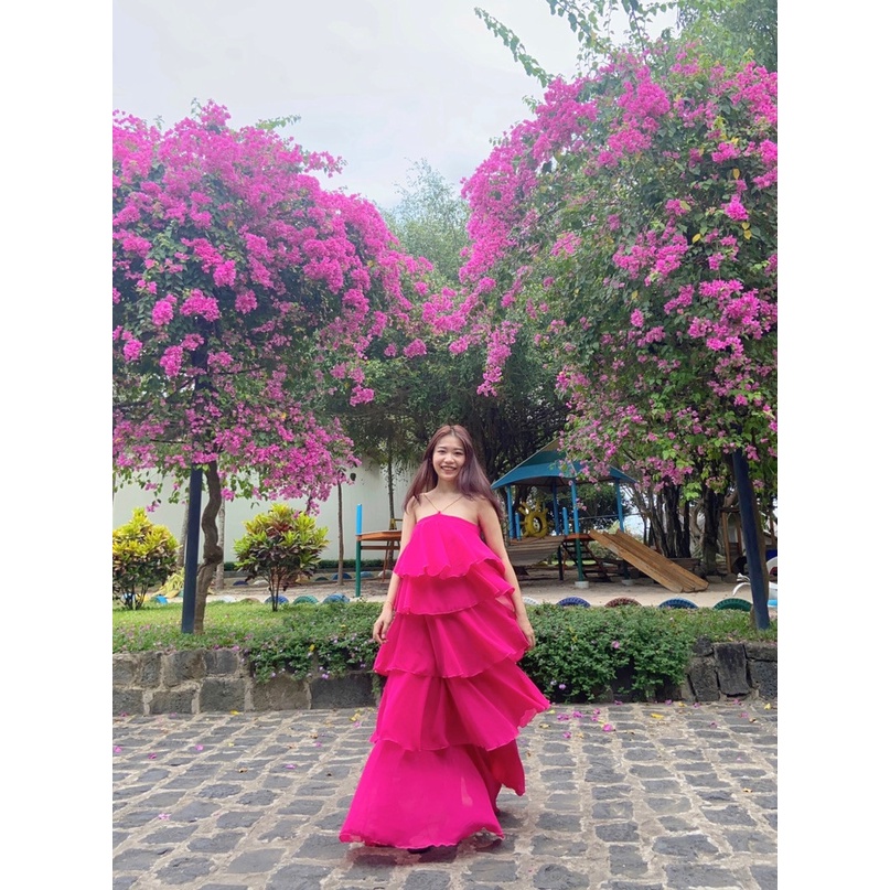 💖 SIÊU PHẨM 💖 Đầm maxi tầng yếm xích 5 tầng hở lưng đi biển, Đầm maxi cổ yếm hở lưng nhiều màu M22