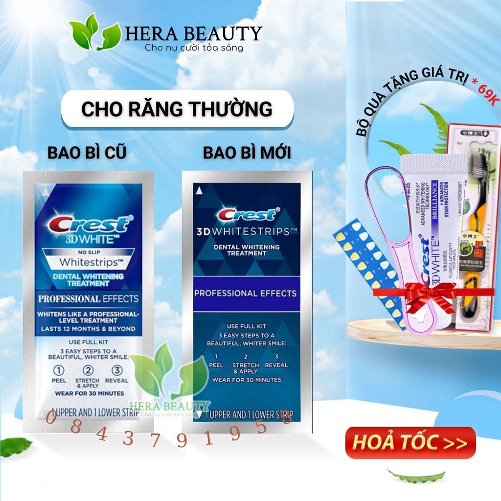 Set 7 gói miếng dán trắng răng Crest 3D White Professional Effects