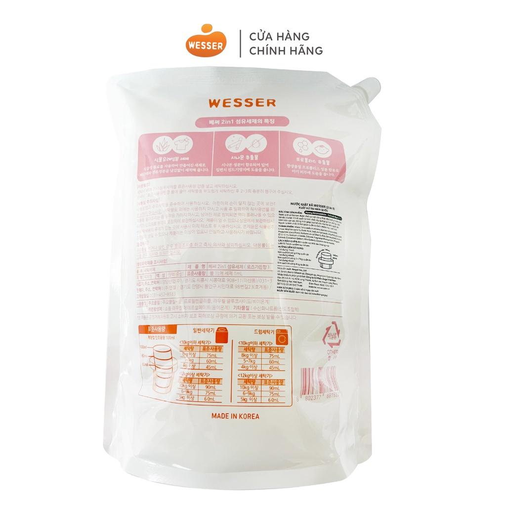 Nước giặt xả quần áo sơ sinh Wesser  Túi 2100ml Làm Mềm Vải, Loại Mùi Hôi - Nước giặt quần áo trẻ em - Timikid