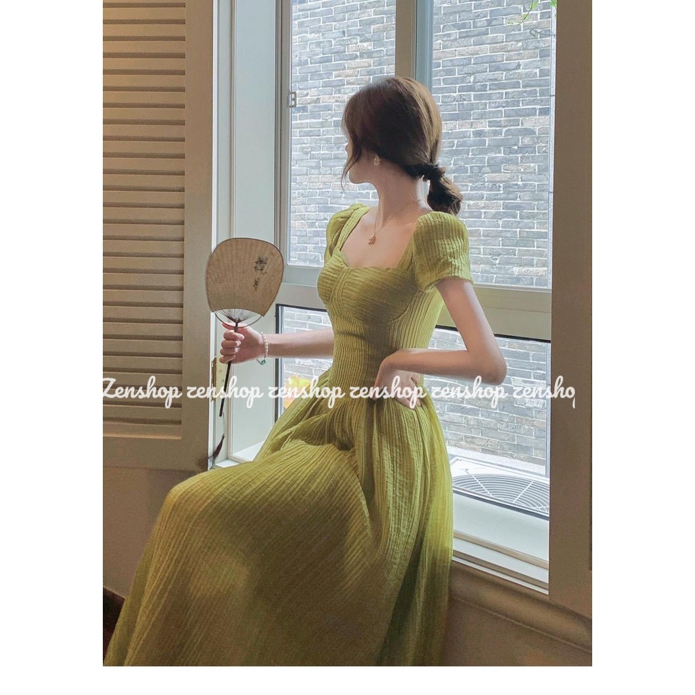 Đầm tay phồng cúp ngực dáng xòe dài siêu xinh - Green dress