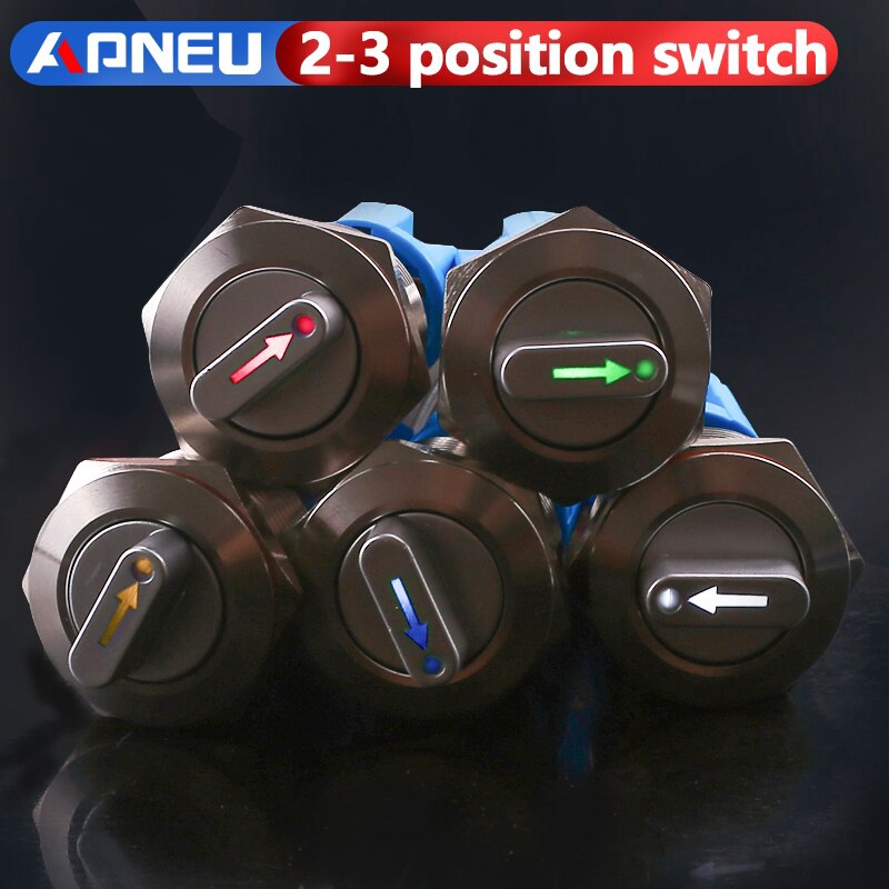 Công Tắc Xoay Bằng Kim Loại Có Đèn led 2-3 Nút 9-24V 19mm 22mm