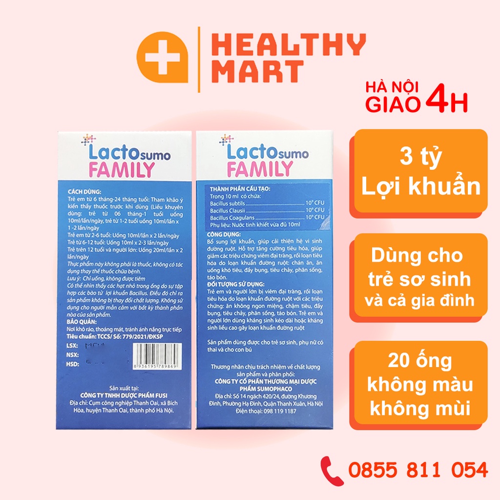 ✔️️️Men tiêu hóa Sumo Lacto Family - Bổ sung lợi khuẩn - Giảm đầy bụng, khó tiêu - Cho bé đường ruột khỏe mạnh