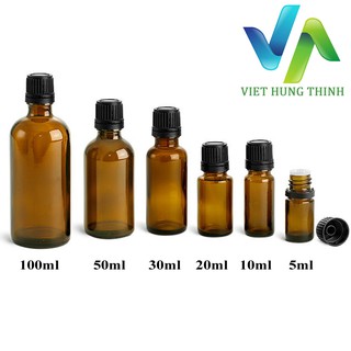 Chai lọ đựng tinh dầu, mỹ phẩm serum nâu nắp thường
