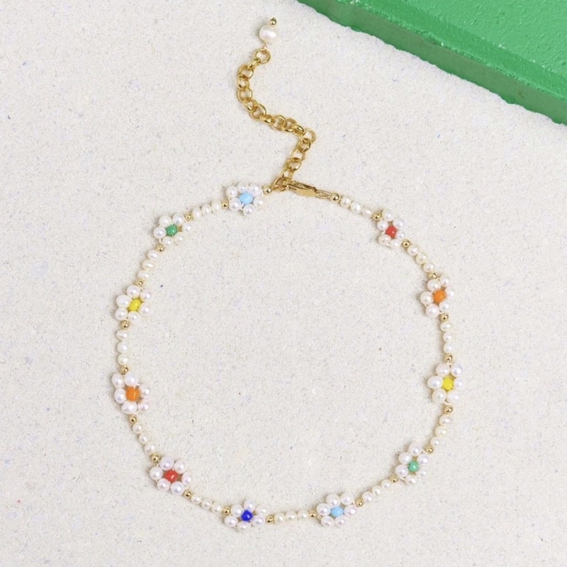 Vòng cổ ngọc daisy phối golden/silver cá tính độc đáo
