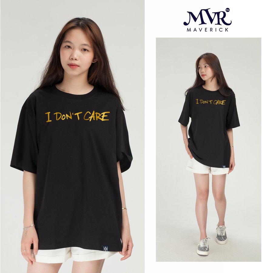 Áo Thun Basic Phông Unisex In Hình I Don't Care Nhũ Vàng Full Tag Form Dáng Rộng MVR KK3759