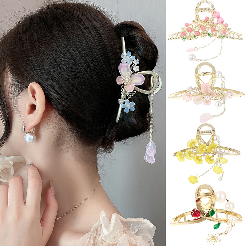 Kẹp tóc kim loại HAIMEIKANG đính đá và ngọc trai thời trang cho nữ
