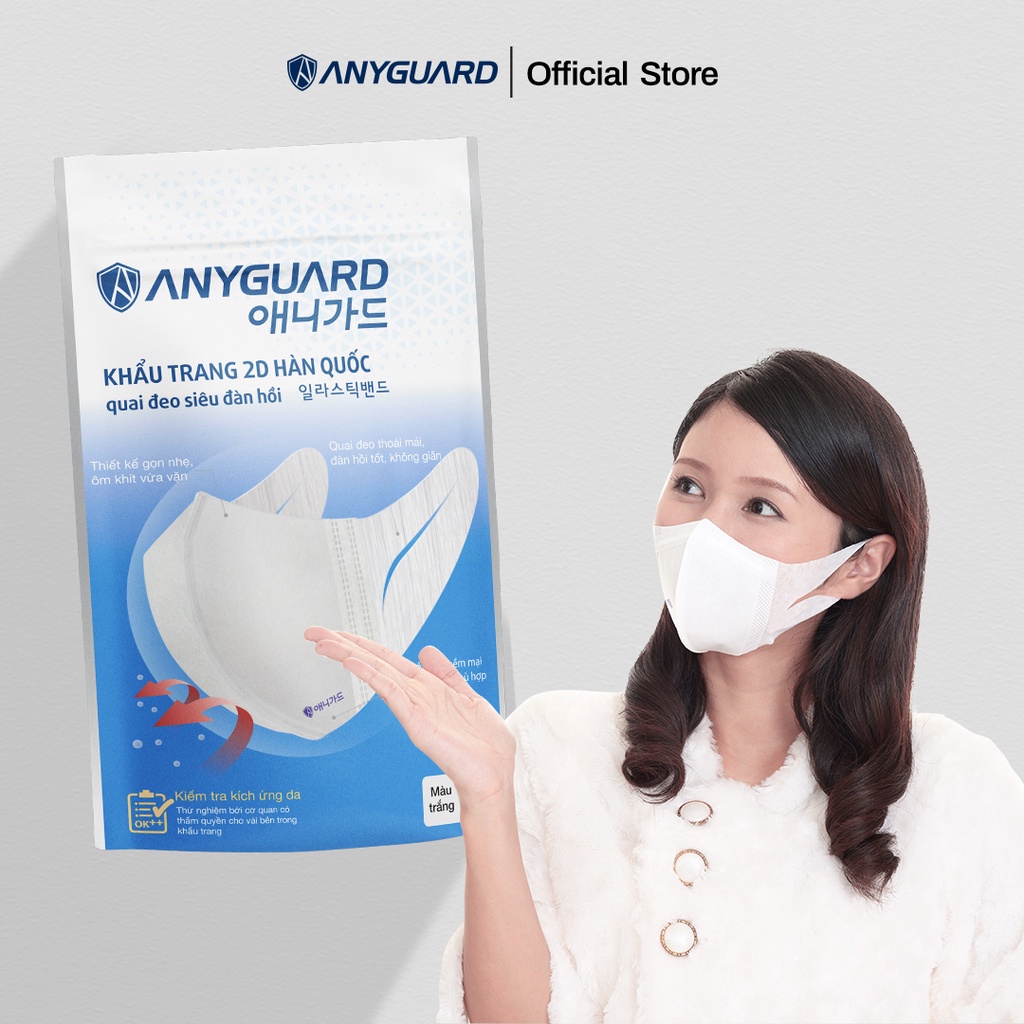 ComBo 30 Chiếc Khẩu Trang 2D Hàn Quốc ANYGUARD Chính Hãng Dành Cho Người Lớn (10 gói) - Quai Đeo Siêu Đàn Hồi