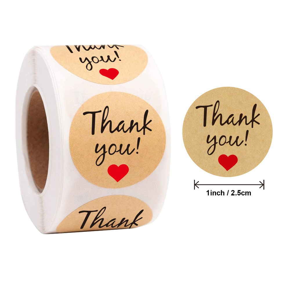 Cuộn 500 nhãn dán cảm ơn, tem Thanh you, sticker thank you kiểu dáng vintage, giấy craft đơn giản đáng yêu