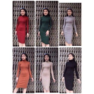 váy body cổ lọ thun gân