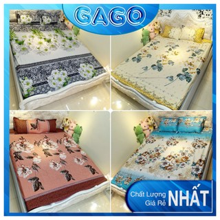Ga gối poly, bộ ga gối drap giường, set 1 ga giường + 2 vỏ gối hoa lá Gago