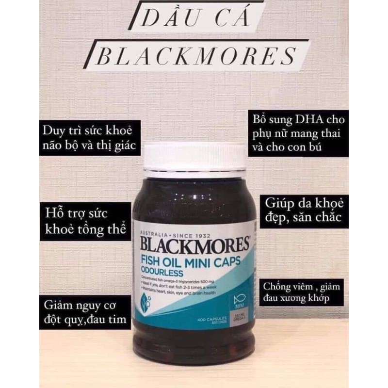 (Đủ bill) Blackmores Fish Oil Odourless 1000mg mini caps (Loại ĐÃ ĐƯỢC KHỬ MÙI) _ 400v | BigBuy360 - bigbuy360.vn