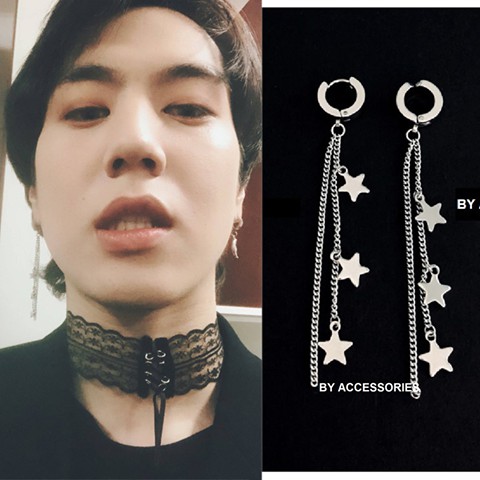 Bông tai titan xích phối mặt ngôi sao Yugeom Got7 UE190201