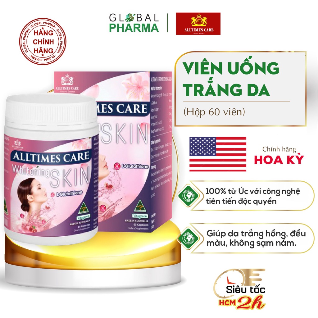 Viên uống trắng da, chống lão hóa ALLTIMES CARE Whitening L-Glutathione (H/60v) - Hiệu quả sau 12 tuần
