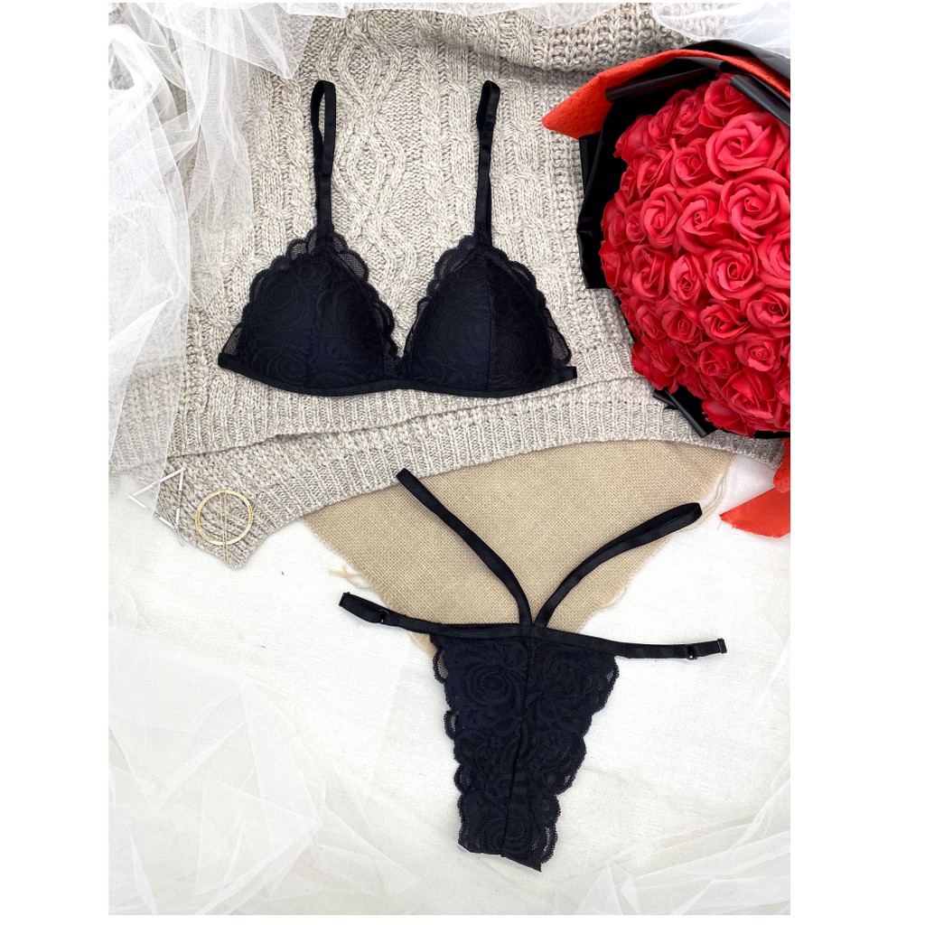 Bộ đồ lót ren bralette đen dây sexy có mút mỏng hàng thiết kế cao cấp BRAHY 003