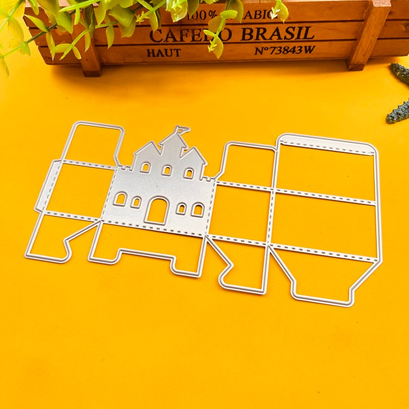 Khuôn Cắt Giấy Kim Loại Hình Hộp Kẹo Lâu Đài 3D Xinh Xắn