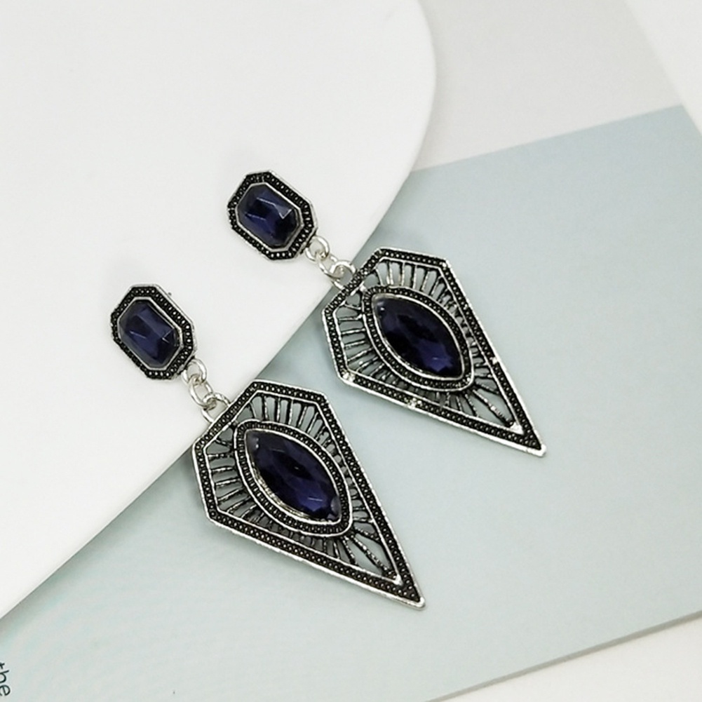 Khuyên tai mặt hình tam giác đính đá sapphire giả thời trang cổ điển sang trọng cho nữ