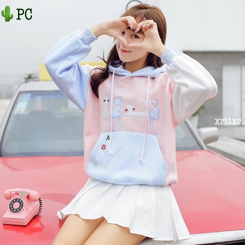 🌵Áo hoodie thêu 4 con mèo abcd cute lắm ( áo khoác nỉ bông ) | BigBuy360 - bigbuy360.vn