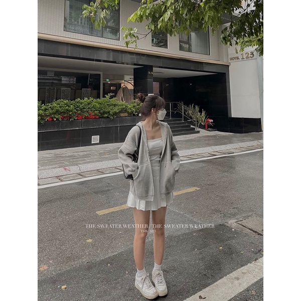 Áo khoác len hoodie kéo khoá dày dặn có mũ The Sweater Weather ( Ảnh thật )