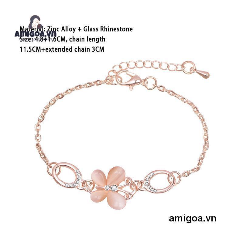 Vòng Tay Mạ Vàng Hồng Đính Hoa Và Bướm Phong Cách Hàn Quốc Đơn Giản Cho Nữ