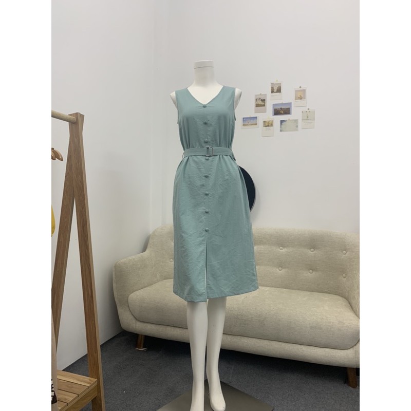 Đầm Nữ - Đầm Midi Dáng Suông, Cổ Tim, Nút Trang Trí Thân Trước, Thời Trang, Thanh Lịch, Duyên Dáng