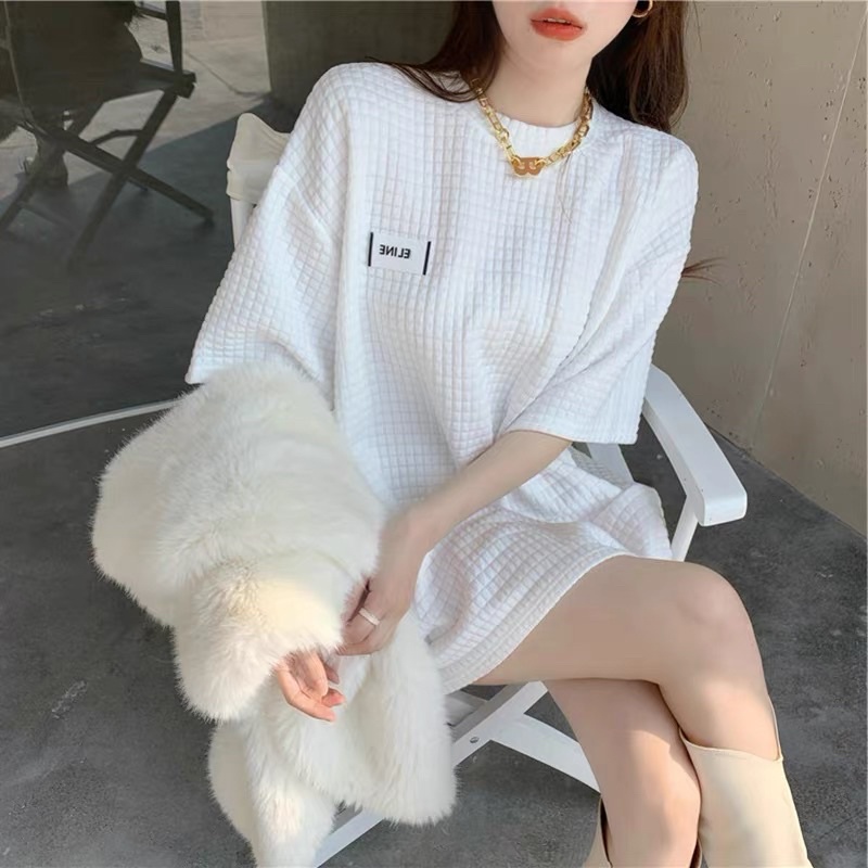 (có ảnh thật) TEE Áo sọc caro chần bông màu trắng đen đơn giản thường ngày