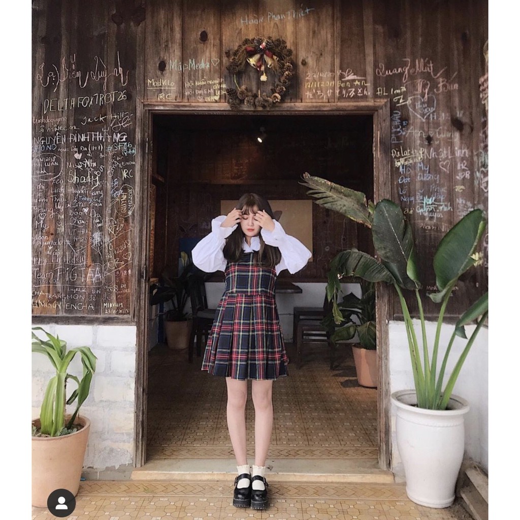 SÉT YẾM CARO ĐỎ ÁO SƠMI TRẮNG TAY DÀI XINH XẮN SYV299 | BigBuy360 - bigbuy360.vn