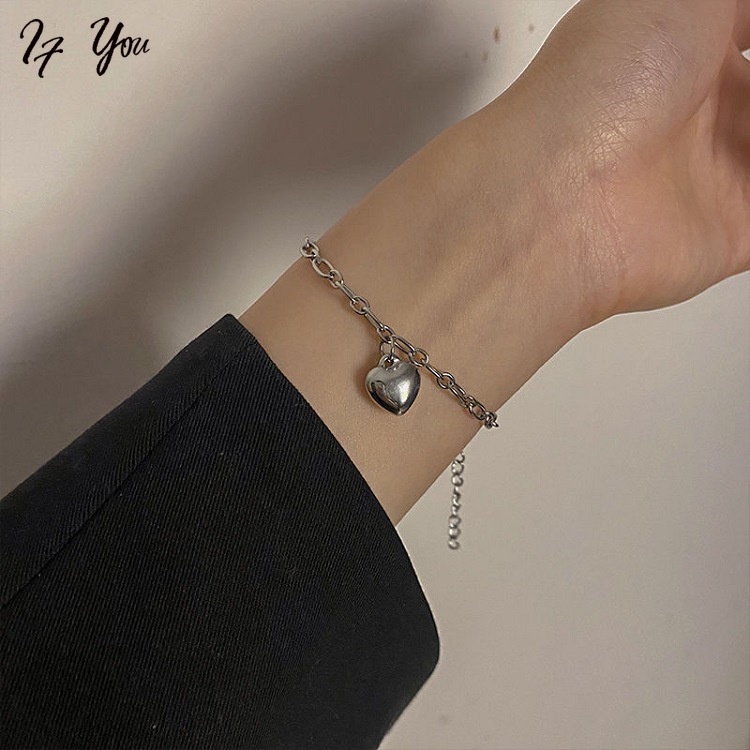 Vòng tay AY bằng bạc mặt trái tim thời trang Hàn Quốc dành cho nữ