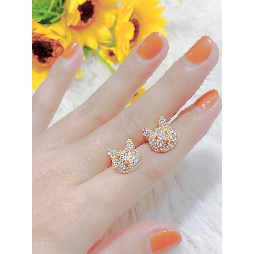Bông tai nữ UHA mạ vàng 18K , bông tai mèo đính kim cương nhân tạo B1219138-90