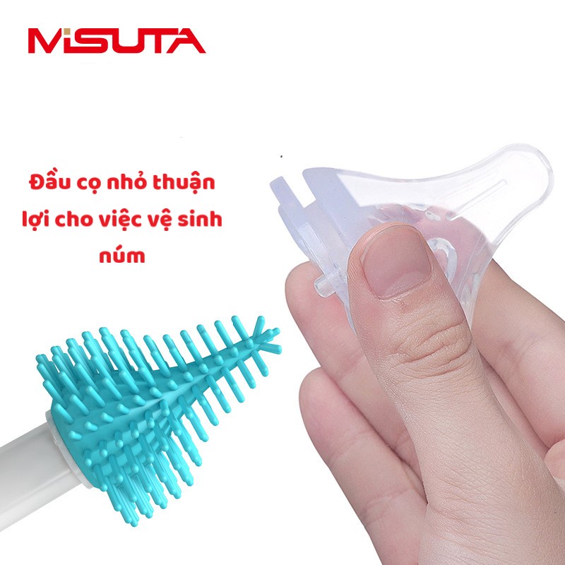 Bộ Cọ Rửa Bình Sữa, Núm Ti Cho Bé Misuta - Chất Liệu Silicon Cao Cấp, Đầu Xoay 360 Độ