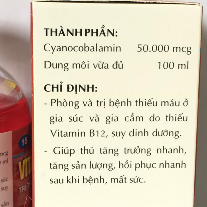 Vitamin B12 trị bệnh thiếu máu cho động vật, giải độc cho cây chai 100ml