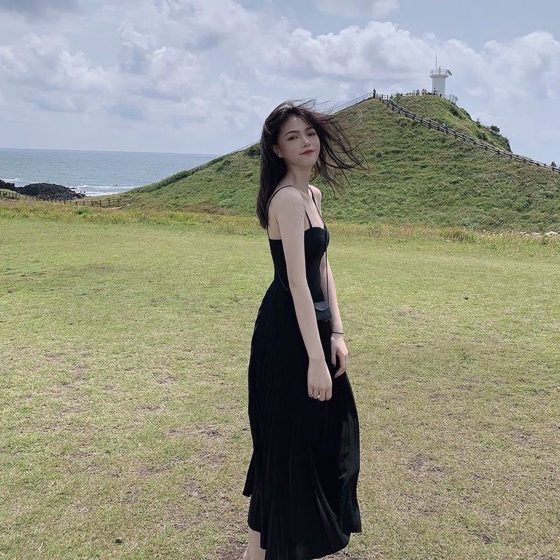 Váy Maxi đen hai dây kèm mút ngực chất vải đẹp
