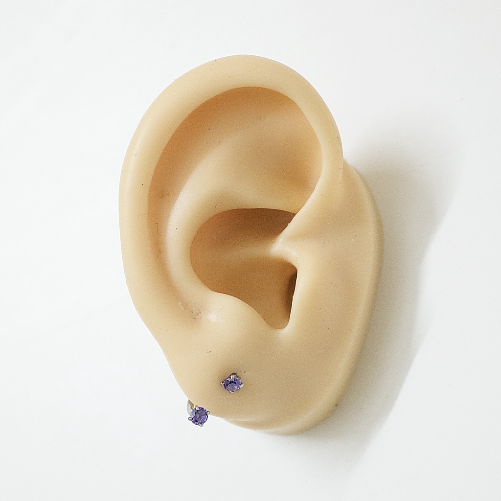 [1 Chiếc] Khuyên Tai Bông Tai Chữ U 2 Đầu Đá Tròn Màu Tím Thép Y Tế Titan Thép Không Gỉ Cá Tính Phong Cách Nam Nữ