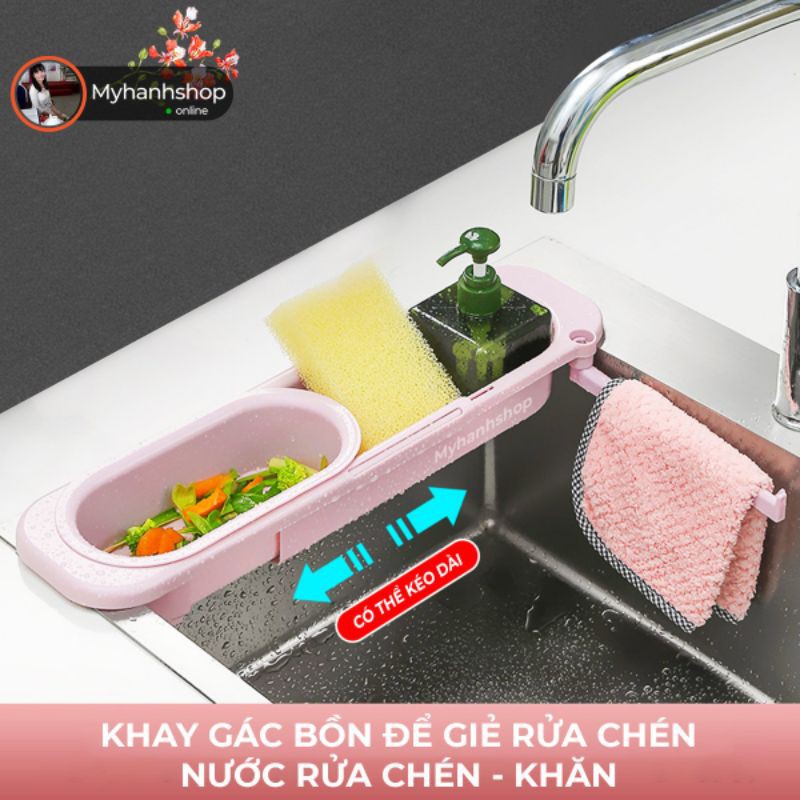 kệ để đồ rửa chén đa năng - để miếng rửa chén khăn - lọc đồ ăn thừa - thay đổi chiều dài với mọi bồn rửa chén