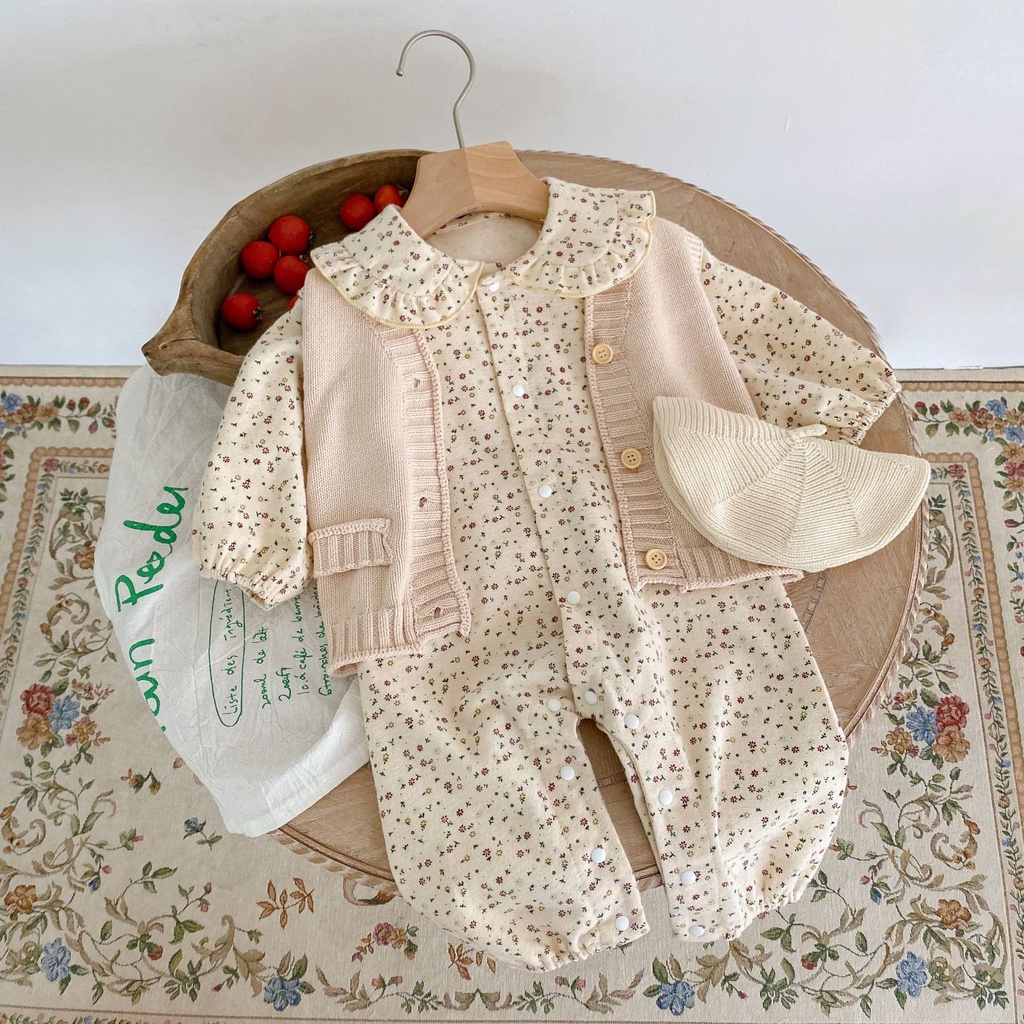 Bộ Áo Liền Quần Cotton Dài Tay Cổ Búp Bê Hở Toàn Diện Thời Trang Mùa Thu Thoải Mái Cho Bé Gái 2022