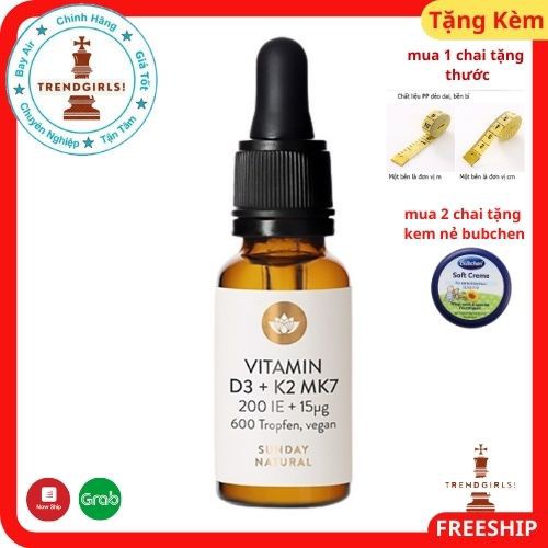 Vitamin D3 cho bé D3 K2 MK7 Đức Sunday Natural 20ml giúp hấp thụ canxi phát triển Chiều Cao tối ưu cho trẻ từ sơ sinh