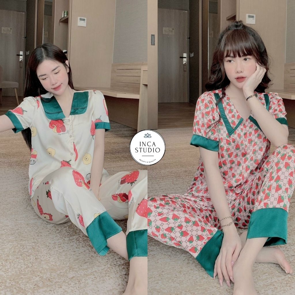 (Xả kho) Đồ ngủ Pyjama lụa Latin cao cấp INCA 09- Free size dưới 60kg, Chất Lụa thoáng mát