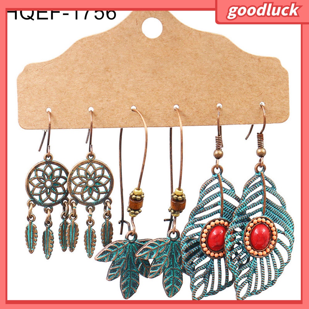 Set 3 Đôi Khuyên Tai Hình Chiếc Lá Thời Trang Cho Nữ