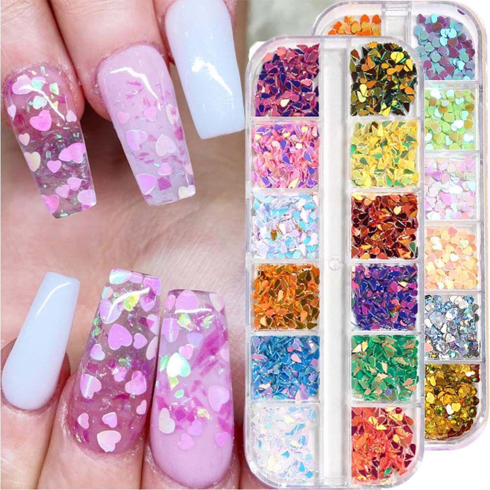 Bộ Miếng Dán Trang Trí Móng Tay 3D DIY Hình Vỏ Sò / Lông Vũ / Trái Tim Lấp Lánh