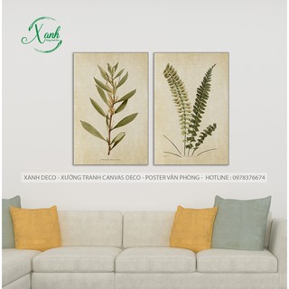 tranh canvas bộ lá vintage bộ 2 bức 40x60cm