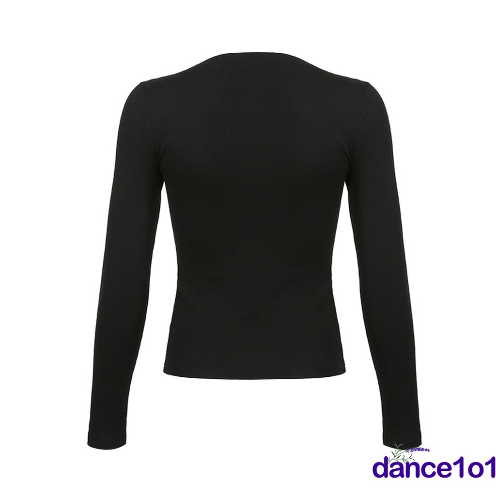 Áo thun tay dài cổ tròn dáng ôm in họa tiết độc đáo thời trang cá tính cho nữ