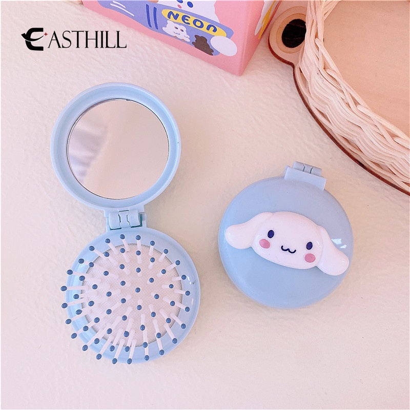 SANRIO Easthill Lược Chải Tóc Mát Xa Túi Khí Gấp Được Có Gương Hình Trái Tim Họa Tiết Kuromi Cinnamoroll My Melody Màu Kẹo Dễ Thương Cho Bạn Gái