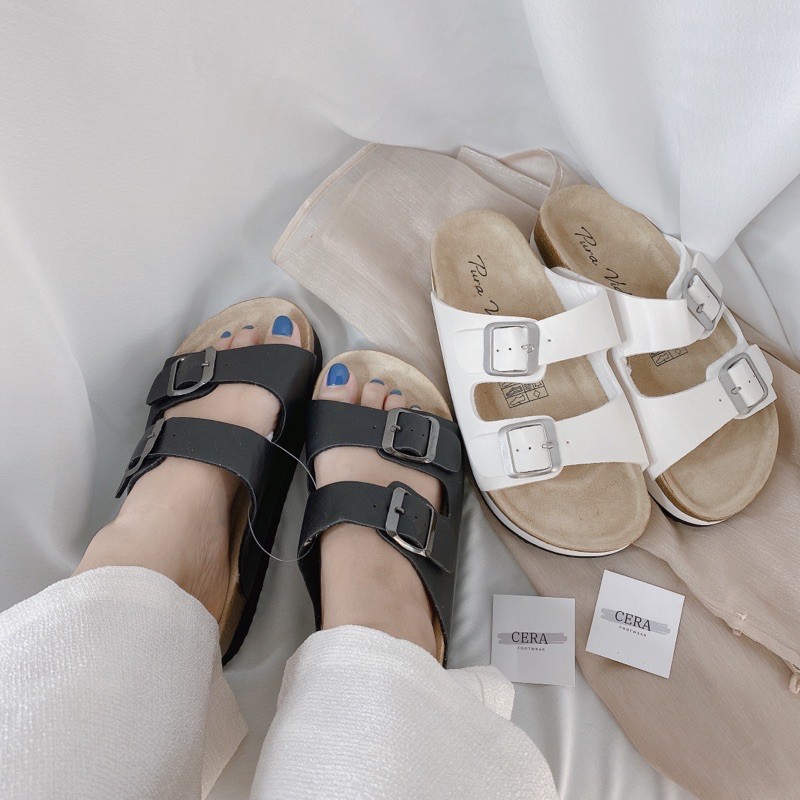 DÉP ĐẾ TRẤU QUAI NGANG INOX  - DÉP QUAI NGANG ĐẾ BẰNG CAO 3 PHÂN - TRẮNG - ĐEN  - CR60