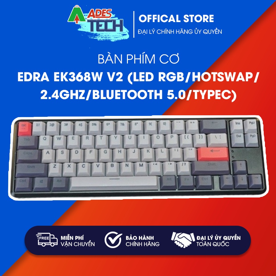 [ Hàng Chính Hãng ] Bàn phím cơ E-Dra EK368W v2 (Wireless / Bluetooth / Led RGB / Hotswap)