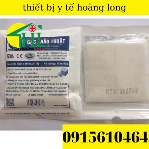 gạc phẫu thuật tiệt trùng AN LÀNH 10 x10 x6 lớp