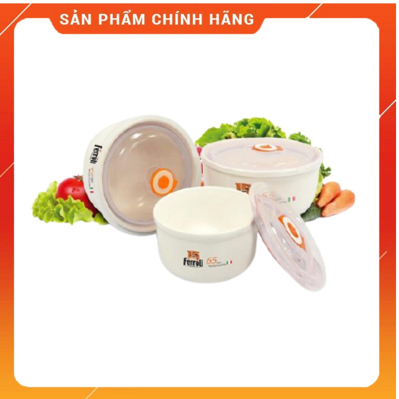 Bộ tô, chén, bát sứ cao cấp Ferroli nắp hút chân không tiện dụng dùng an toàn tuyệt đối trong lò vi sóng.