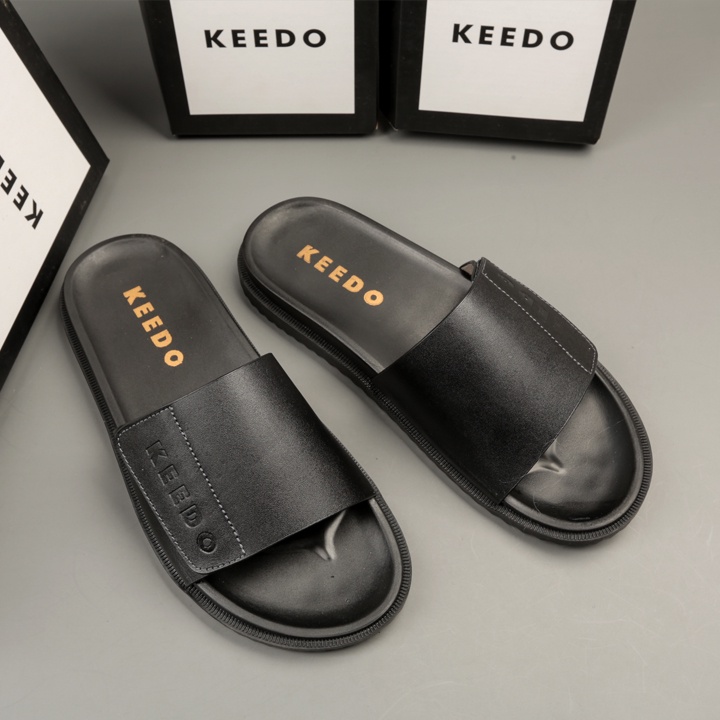Dép quai ngang dán xé hàng hiệu da bò thật KEEDO KD368