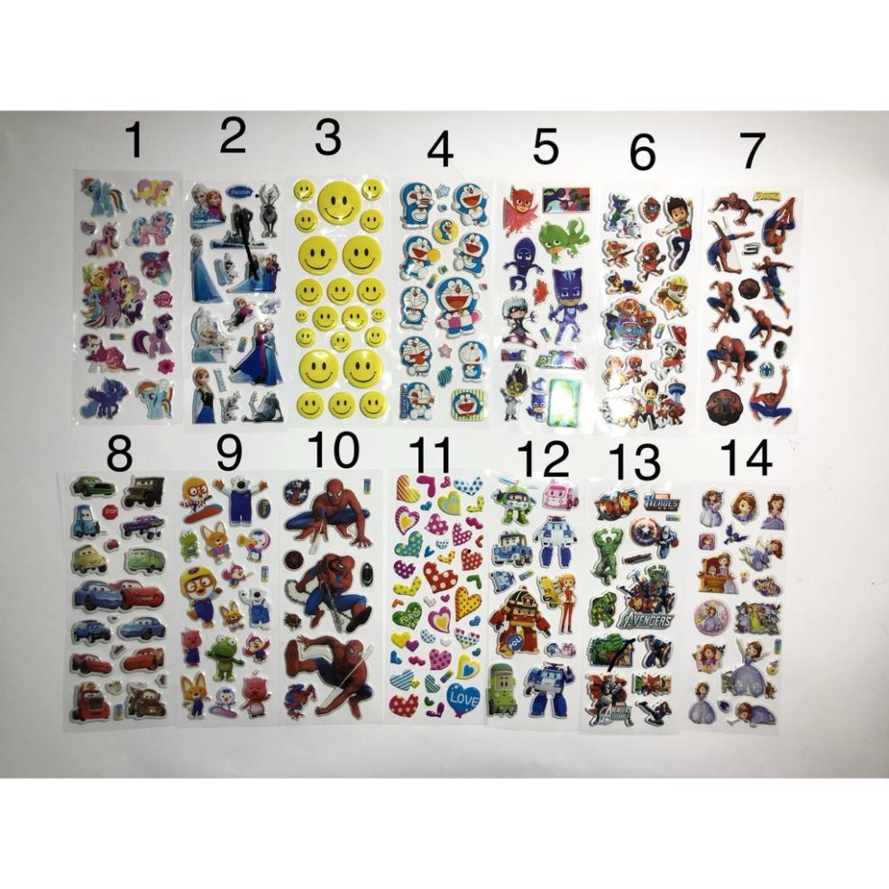 Combo 3 bộ Sticker dán Paw Patrol Spiderman, Elsa, Robocar Poli...(chọn mẫu ngẫu nhiên)